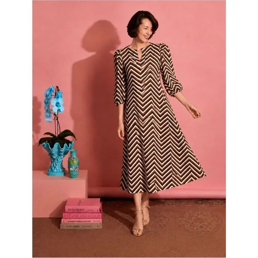 Buru Chevron A-Line Midi Dress in Zigzag Size S~ Pristine
